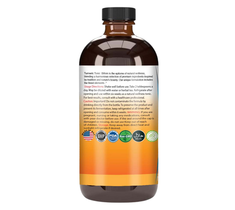 Turmeric Tonic Blend Liquid Drop Plus living Bitters 16 oz w/ Alkalized Spring Water